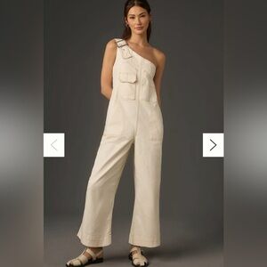 Pilcro Cream One Strap Overalls with Stitch Detail - small